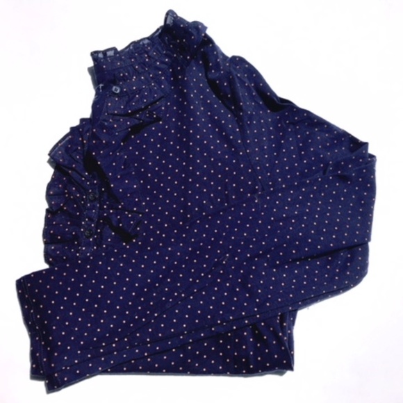 LOFT Tops - NWOT Large L/S navy & orange dot Loft top